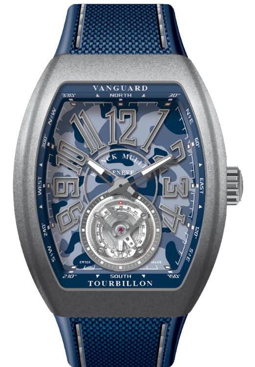 Buy Franck Muller Vanguard Titanium Case Camouflage Tourbillon - Blue Replica Watch for sale Cheap Price V 45 T CAMOU MC (TT) (BL) (CAM GR GR TT)